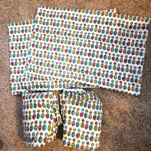 4 Piece Pineapple Queen Sheet Set Cynthia Rowley Colorful Teal Pink Green Sheets